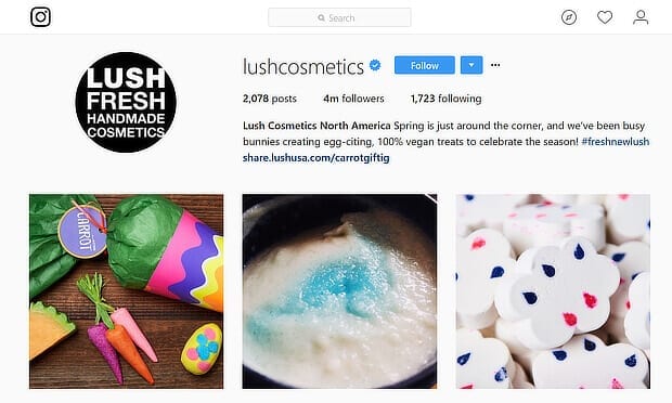 Lush cosmetics instagram profile 