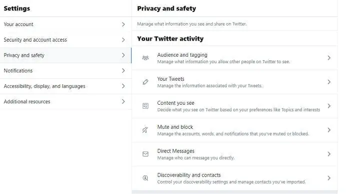 Twitter Privacy and Safety Settings